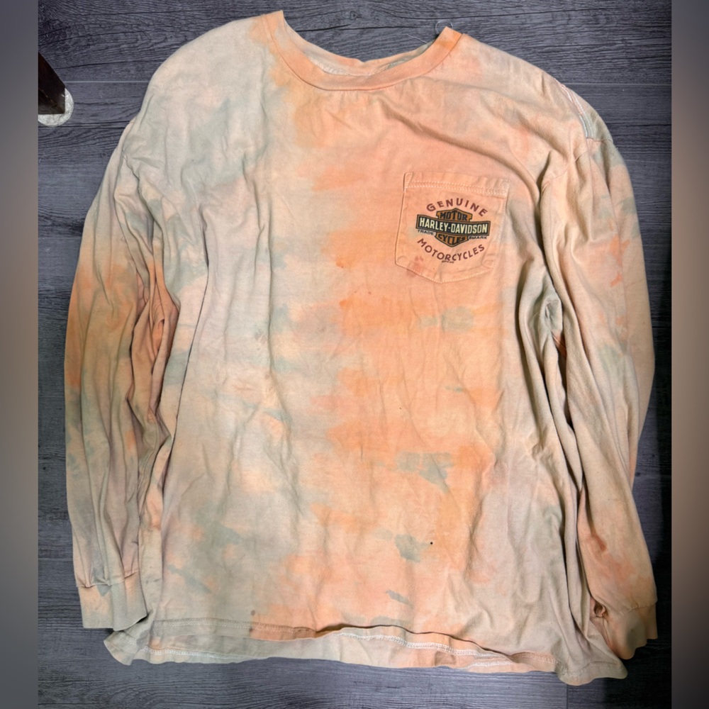 Worn Tie Dye Harley Davidson Long Sleeve